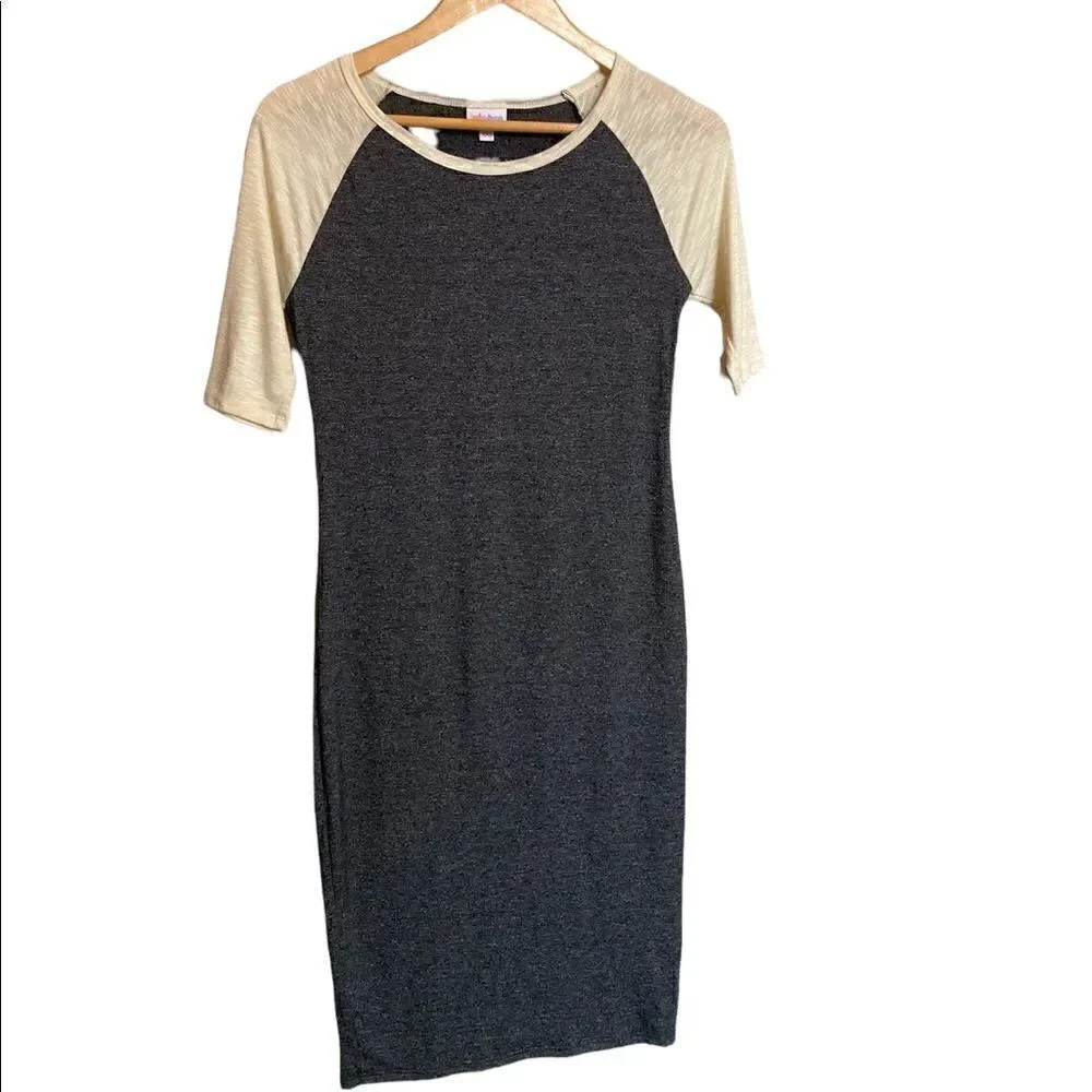 NWT LuLaRoe Gray and Cream Julia Dress Size XXS